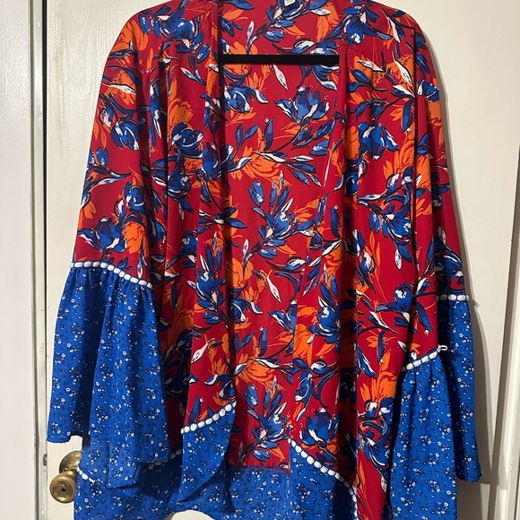 Floral Red and Blue Women's Jacket - Picture 1 of 5